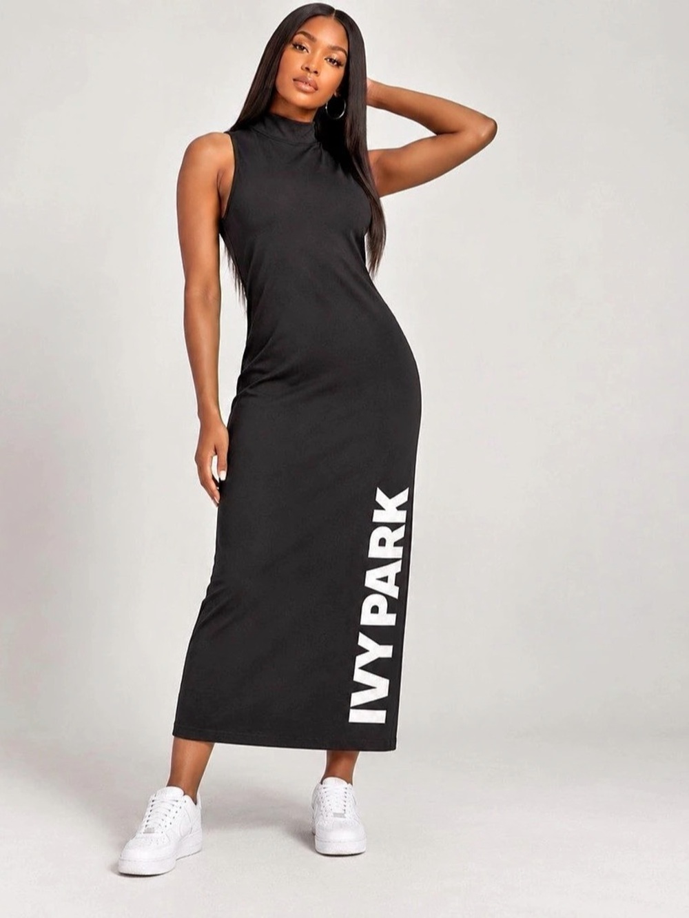 Adidas x Ivy Park Knit Logo Dress Black Maxi Dress